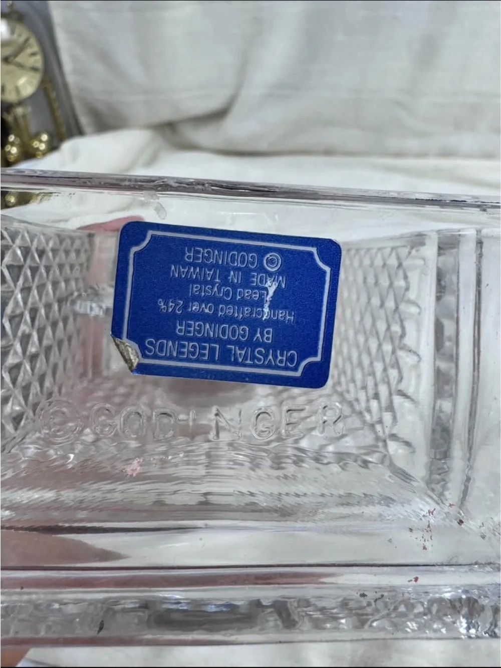 Vintage Godinger Clear Crystal Pendulum Desk Clock - Clear